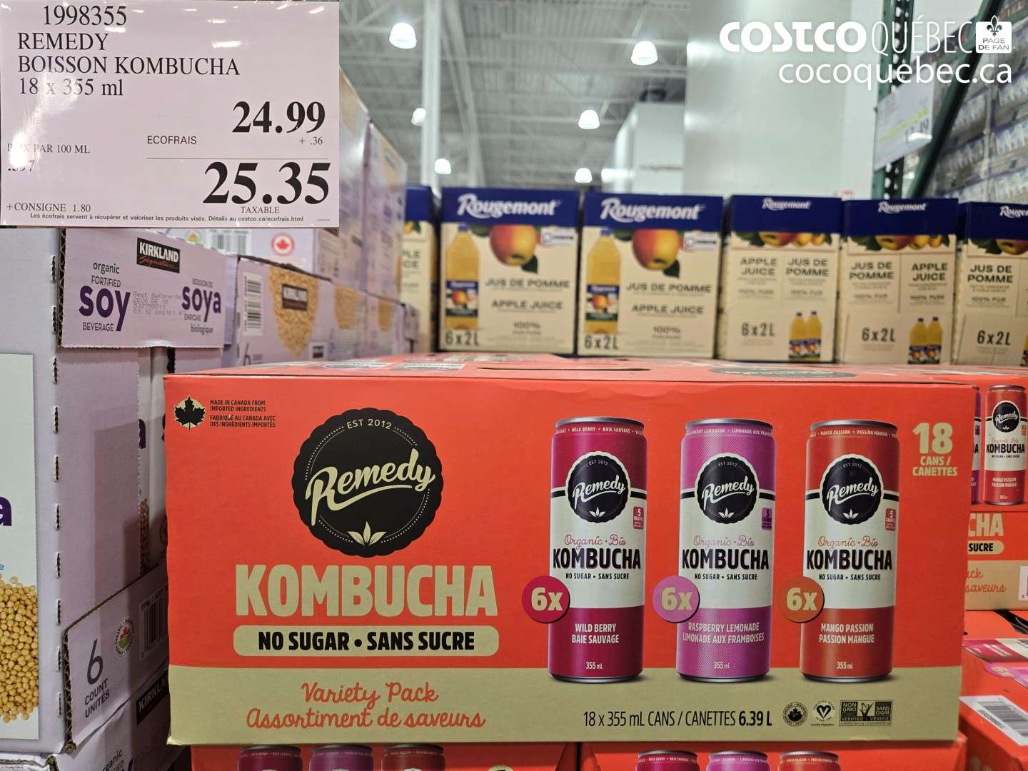 1998355 REMEDY BOISSON KOMBUCHA 18 X 355 ML $25.35