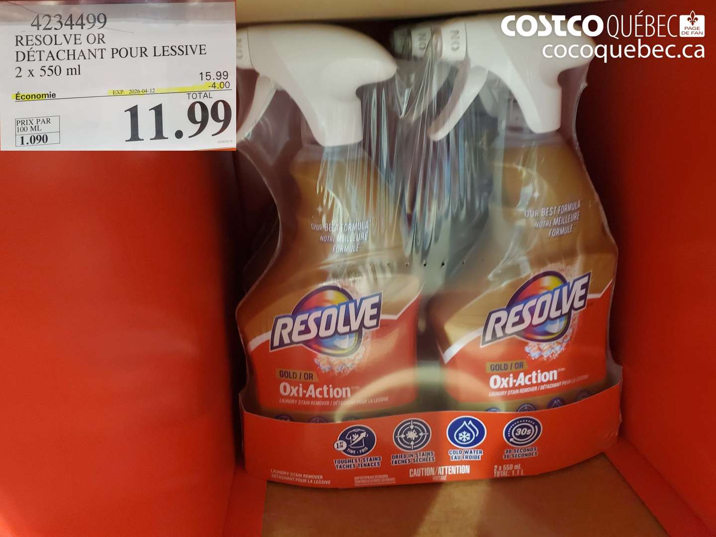 4234499 RESOLVE OR DÉTACHANT POUR LESSIVE ($4.00 INSTANT SAVINGS EXPIRES ON 2026-04-12) $11.99