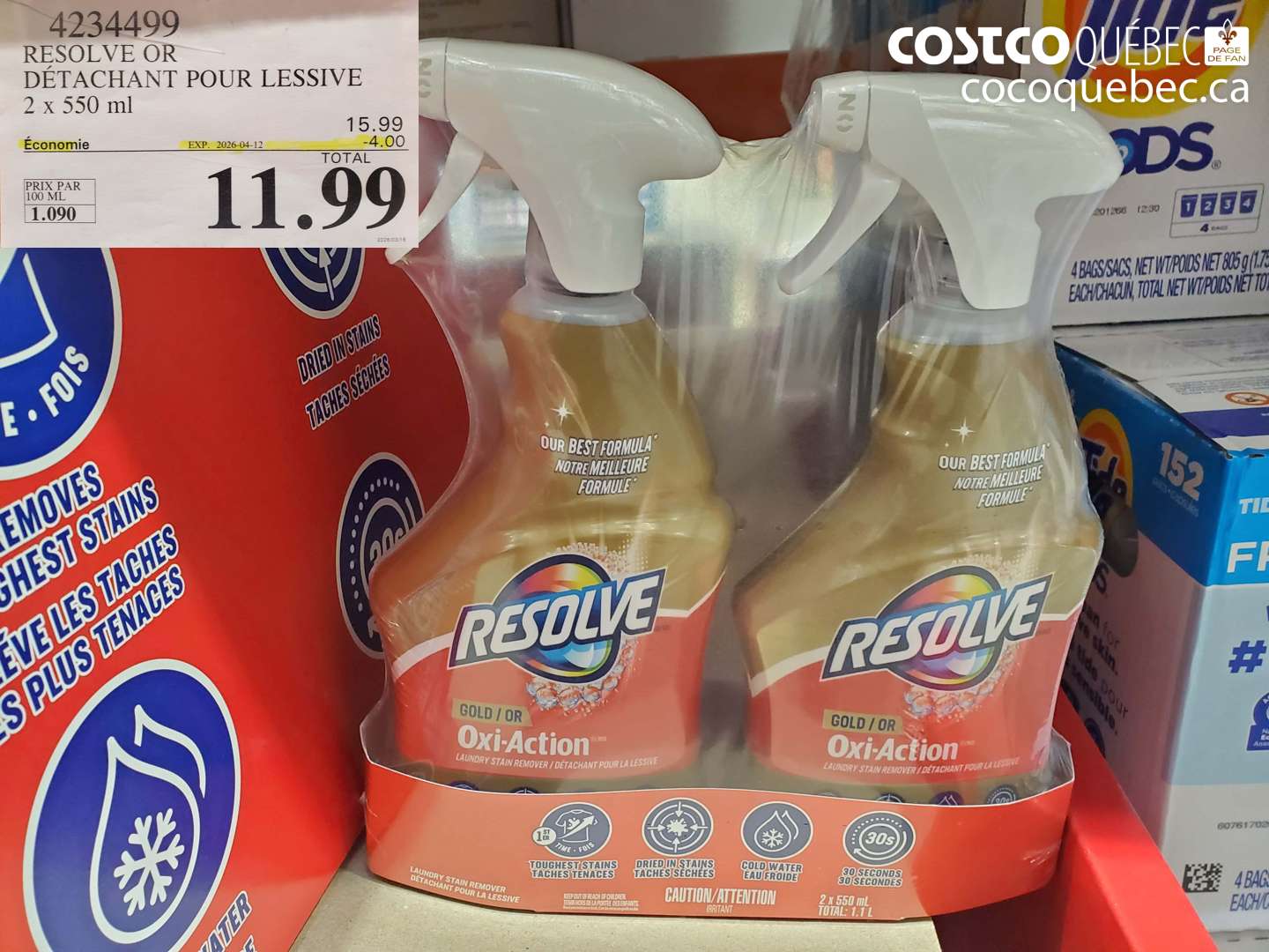 4234499 RESOLVE OR DÉTACHANT POUR LESSIVE 2 X 550 ML ($4.00 INSTANT SAVINGS EXPIRES ON 2026-04-12) $11.99