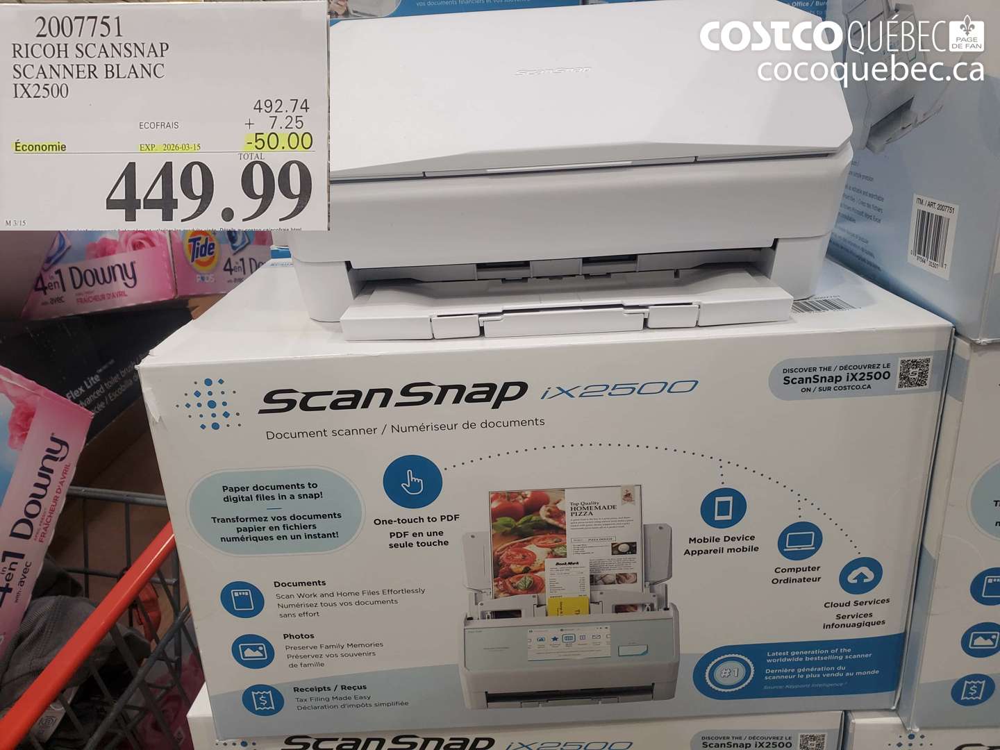2007751 RICOH SCAN SNAP SCANNER BLANC IX2500 ($50.00 INSTANT SAVINGS EXPIRES ON 2026-03-15) $449.99