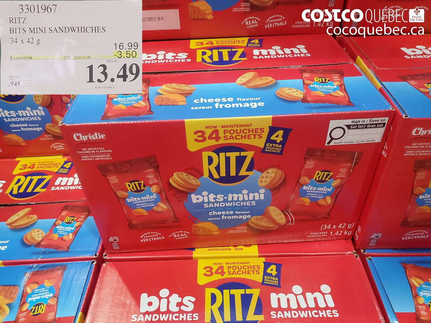 3301967 RITZ BITS MINI SANDWICHES ($3.50 INSTANT SAVINGS EXPIRES ON 2026-03-08) $13.49