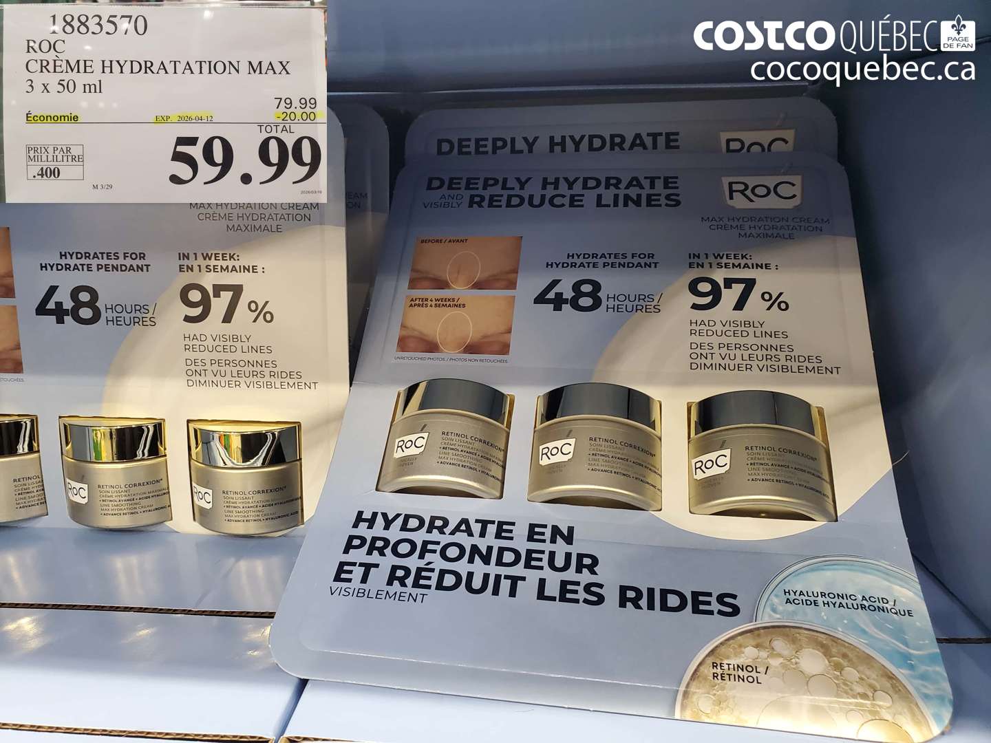 1883570 ROC CRÈME HYDRATATION MAX 3 X 50 ML ($20.00 INSTANT SAVINGS EXPIRES ON 2026-04-12) $59.99