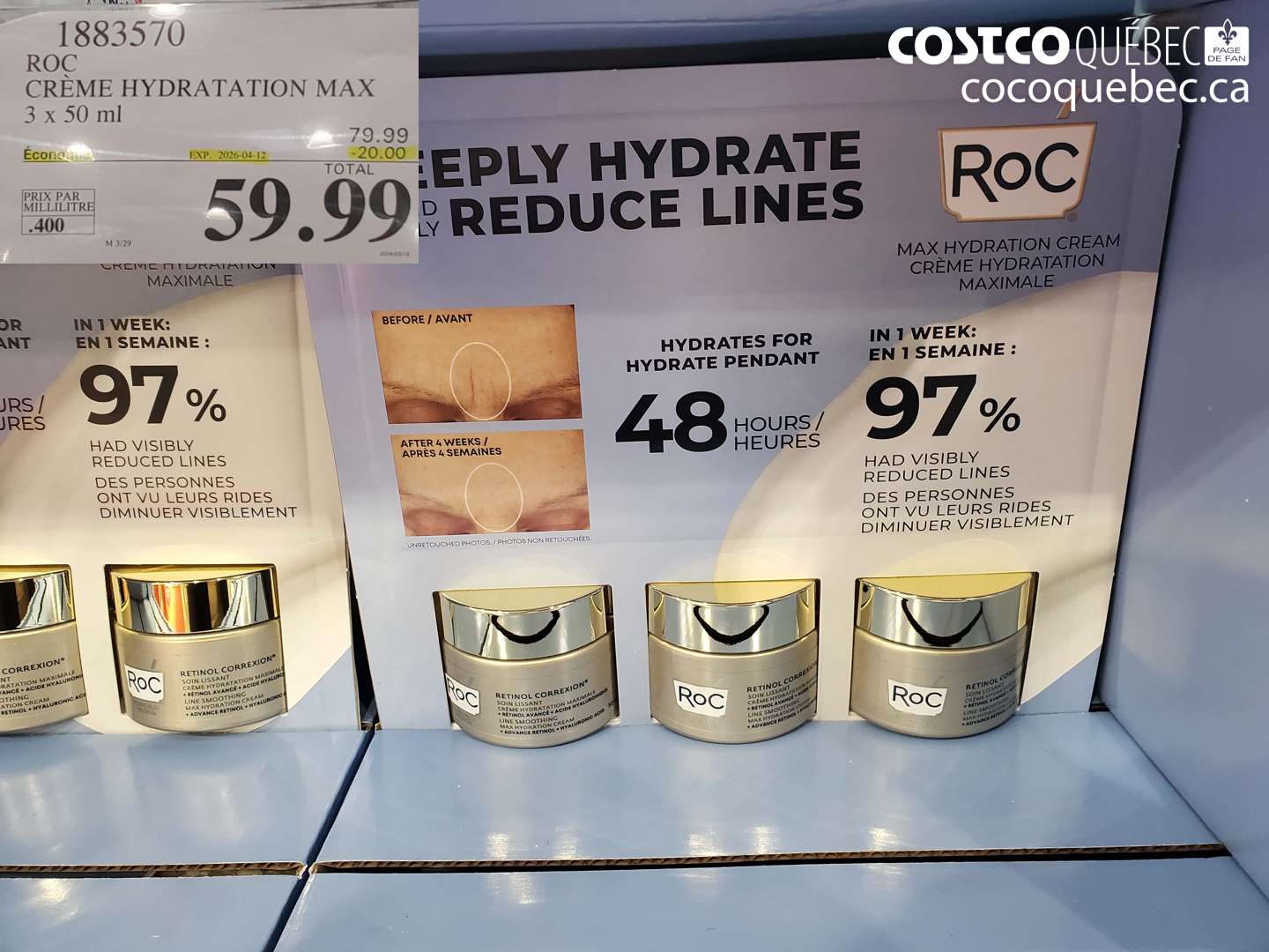 1883570 ROC CRÈME HYDRATATION MAX 3 X 50 ML ($20.00 INSTANT SAVINGS EXPIRES ON 2026-04-12) $59.99