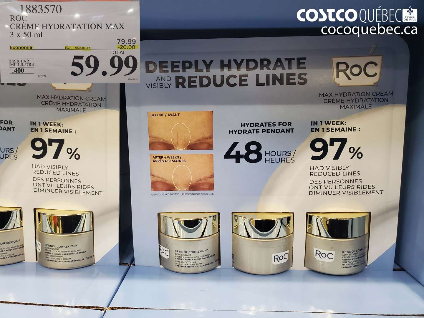 1883570 ROC CRÈME HYDRATATION MAX 3 X 50 ML ($20.00 INSTANT SAVINGS EXPIRES ON 2026-04-12) $59.99