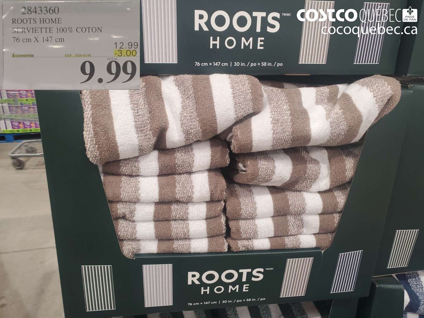 2843360 ROOTS HOME SERVIETTE 100% COTON 76 CM X 147 CM ($3.00 INSTANT SAVINGS EXPIRES ON 2026-03-08) $9.99