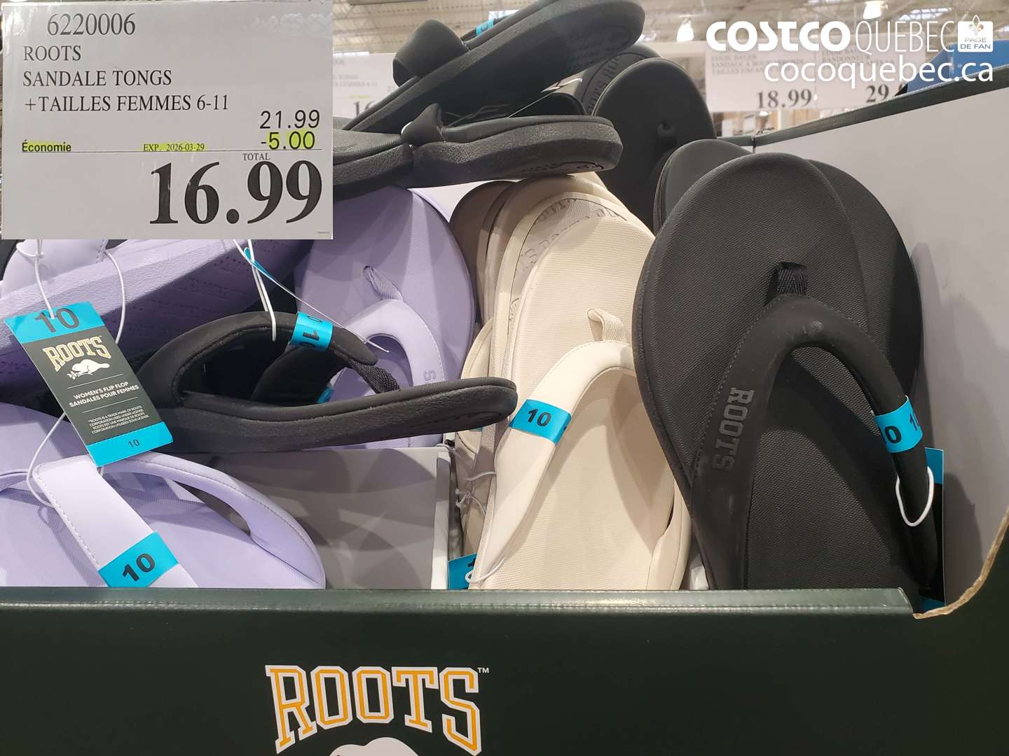 622006 ROOTS SANDALE TONGS TAILLES FEMMES 6-11 ($5.00 INSTANT SAVINGS EXPIRES ON 2026-03-29) $16.99