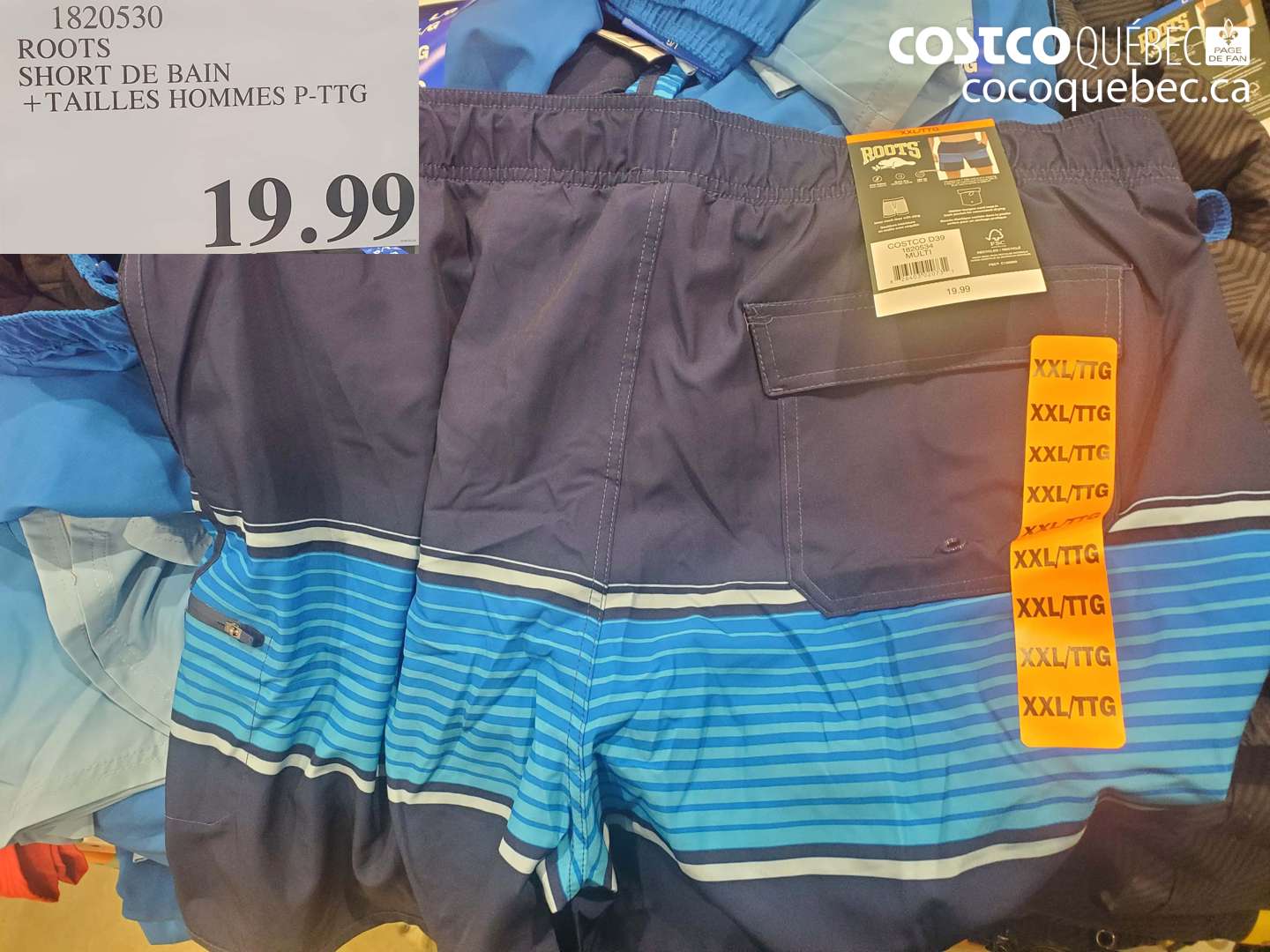 1820530 ROOTS SHORT DE BAIN + TAILLES HOMMES P-TTG $19.99