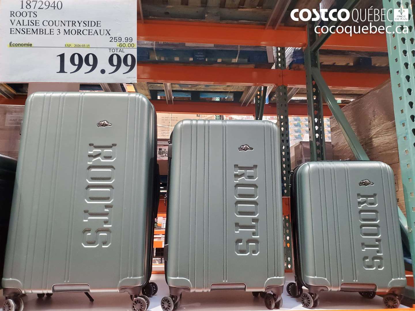 1872940 ROOTS VALISE COUNTRYSIDE ENSEMBLE 3 MORCEAUX ($60.00 INSTANT SAVINGS EXPIRES ON 2026-03-15) $199.99