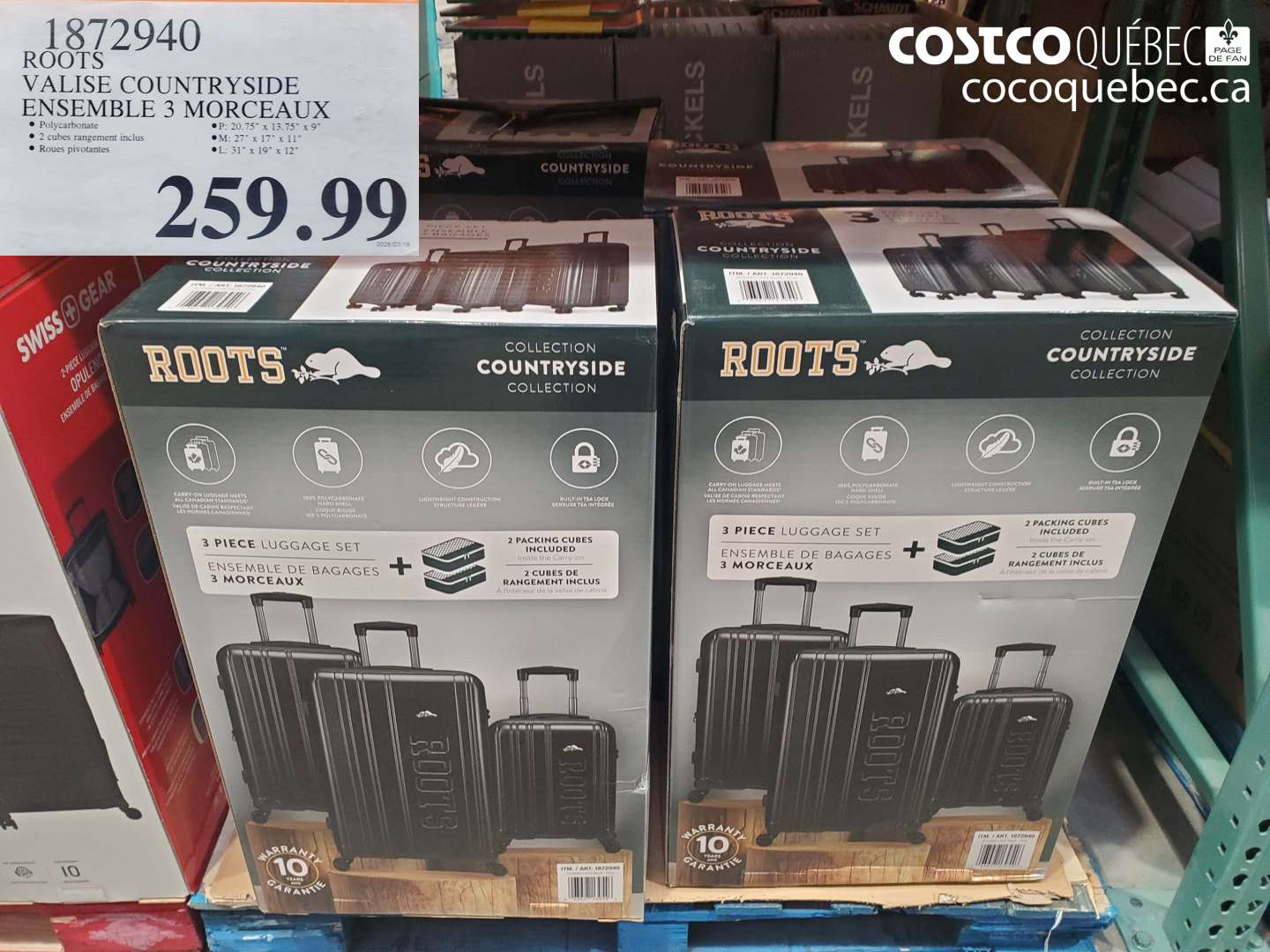1872940 ROOTS VALISE COUNTRYSIDE ENSEMBLE 3 MORCEAUX $259.99