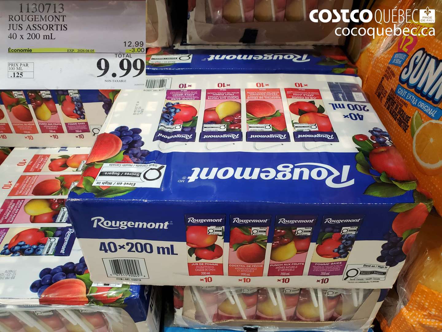 1130713 ROUGEMONT JUS ASSORTIS 40 X 200 ML ($3.00 INSTANT SAVINGS EXPIRES ON 2026-04-05) $9.99