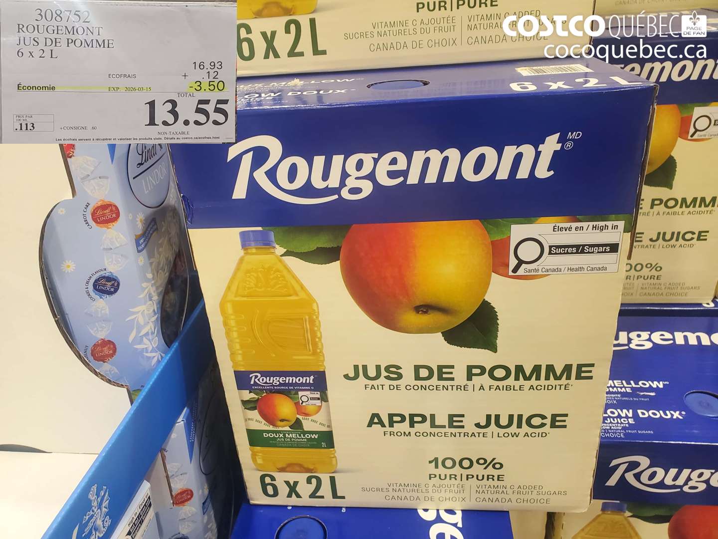 308752 ROUGEMONT JUS DE POMME 6 x 2 L ($3.50 INSTANT SAVINGS EXPIRES ON 2026-03-15) $13.55