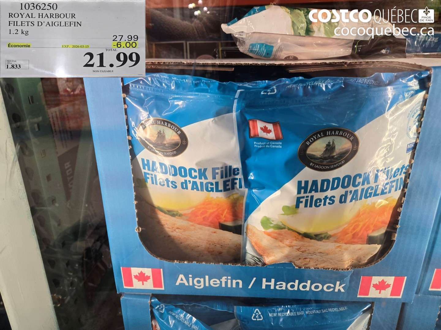 1036250 ROYAL HARBOUR FILETS D'AIGLEFIN 1.2 KG ($6.00 INSTANT SAVINGS EXPIRES ON 2026-03-15) $21.99