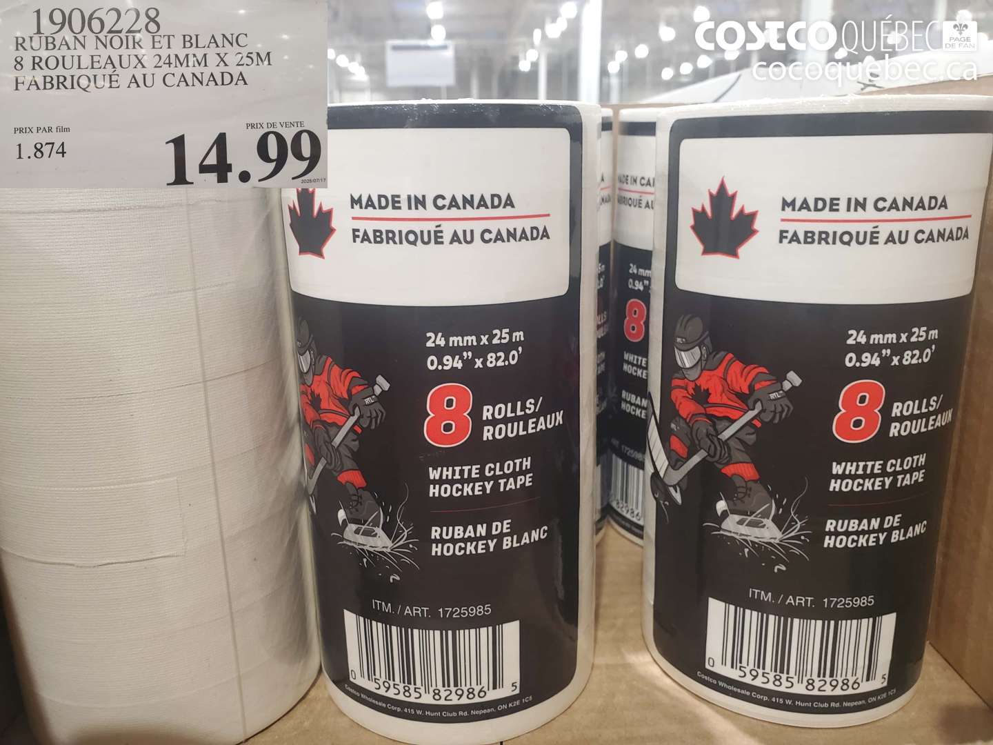 1906228 RUBAN NOIR ET BLANC 8 ROULEAUX 24MM X 25M FABRIQUE AU CANADA $14.99