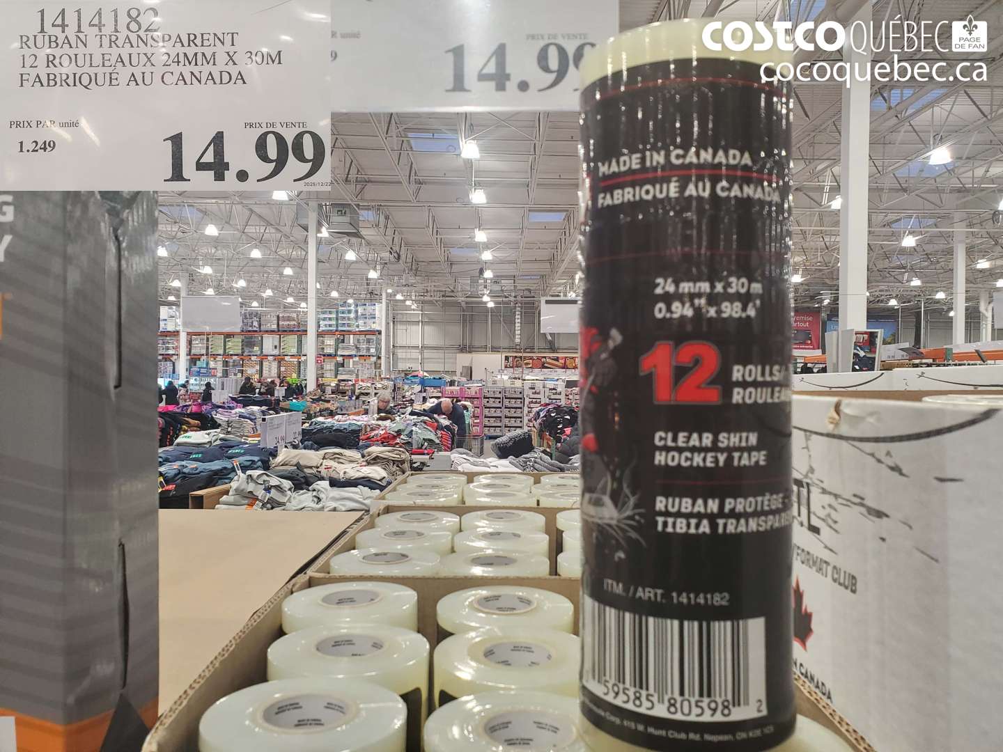 1414182 RUBAN TRANSPARENT 12 ROULEAUX 24MM X 30M FABRIQUE AU CANADA $14.99