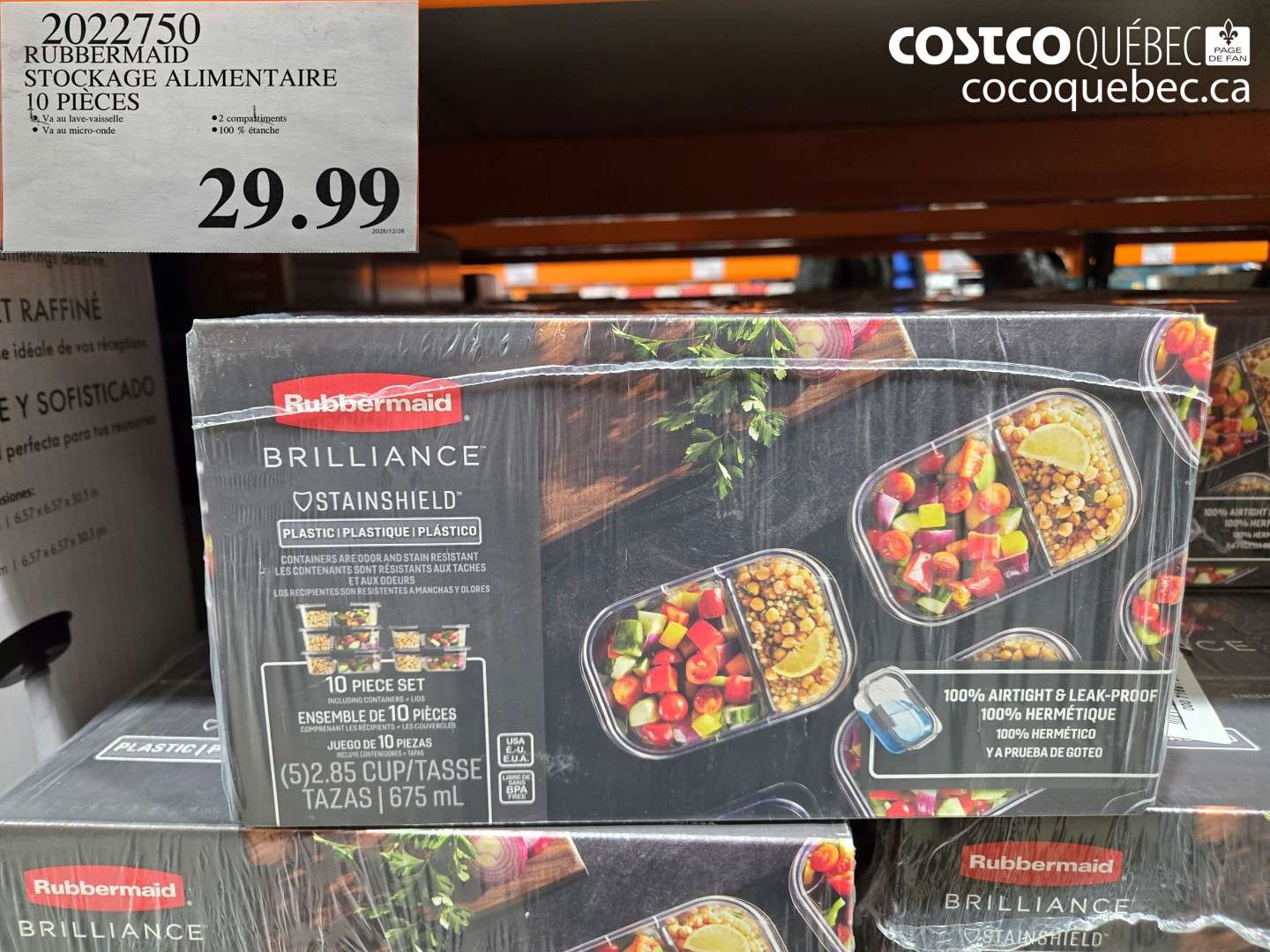 2022750 RUBBERMAID STOCKAGE ALIMENTAIRE 10 PIECES $29.99