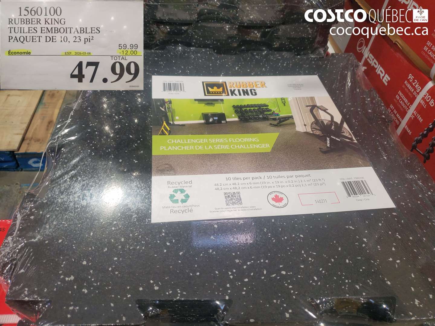 1560100 RUBBER KING TUILES EMBOITABLES PAQUET DE 10, 23 PI² ($12.00 INSTANT SAVINGS EXPIRES ON 2026-03-08) $47.99