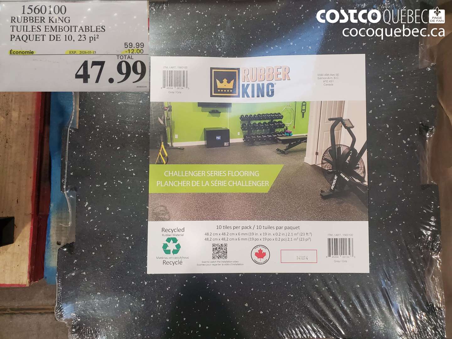 1560100 RUBBER KING TUILES EMBOITABLES PAQUET DE 10, 23 PI² ($12.00 INSTANT SAVINGS EXPIRES ON 2026-03-15) $47.99