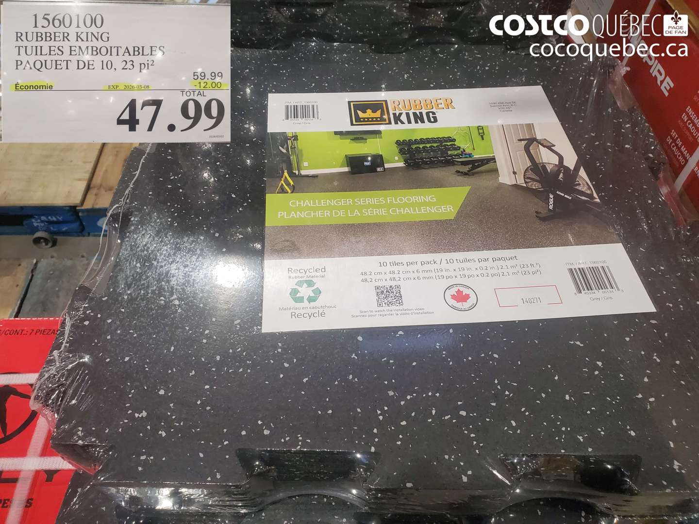 1560100 RUBBER KING TUILES EMBOTITABLES PAQUET DE 10, 23 PI² ($12.00 INSTANT SAVINGS EXPIRES ON 2026-03-08) $47.99