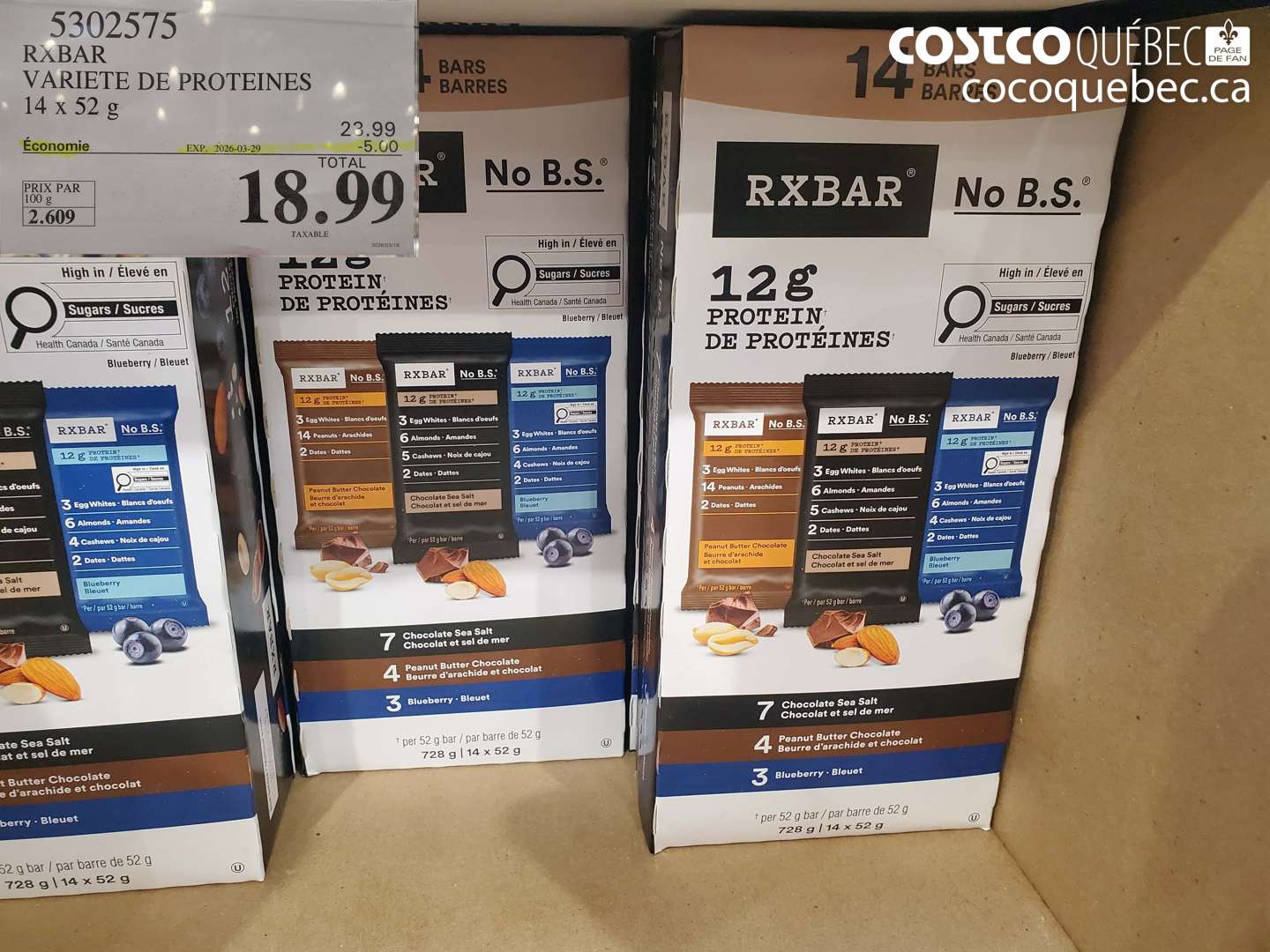5302575 RXBAR VARIETE DE PROTEINES 14 X 52 G ($5.00 INSTANT SAVINGS EXPIRES ON 2026-03-29) $18.99