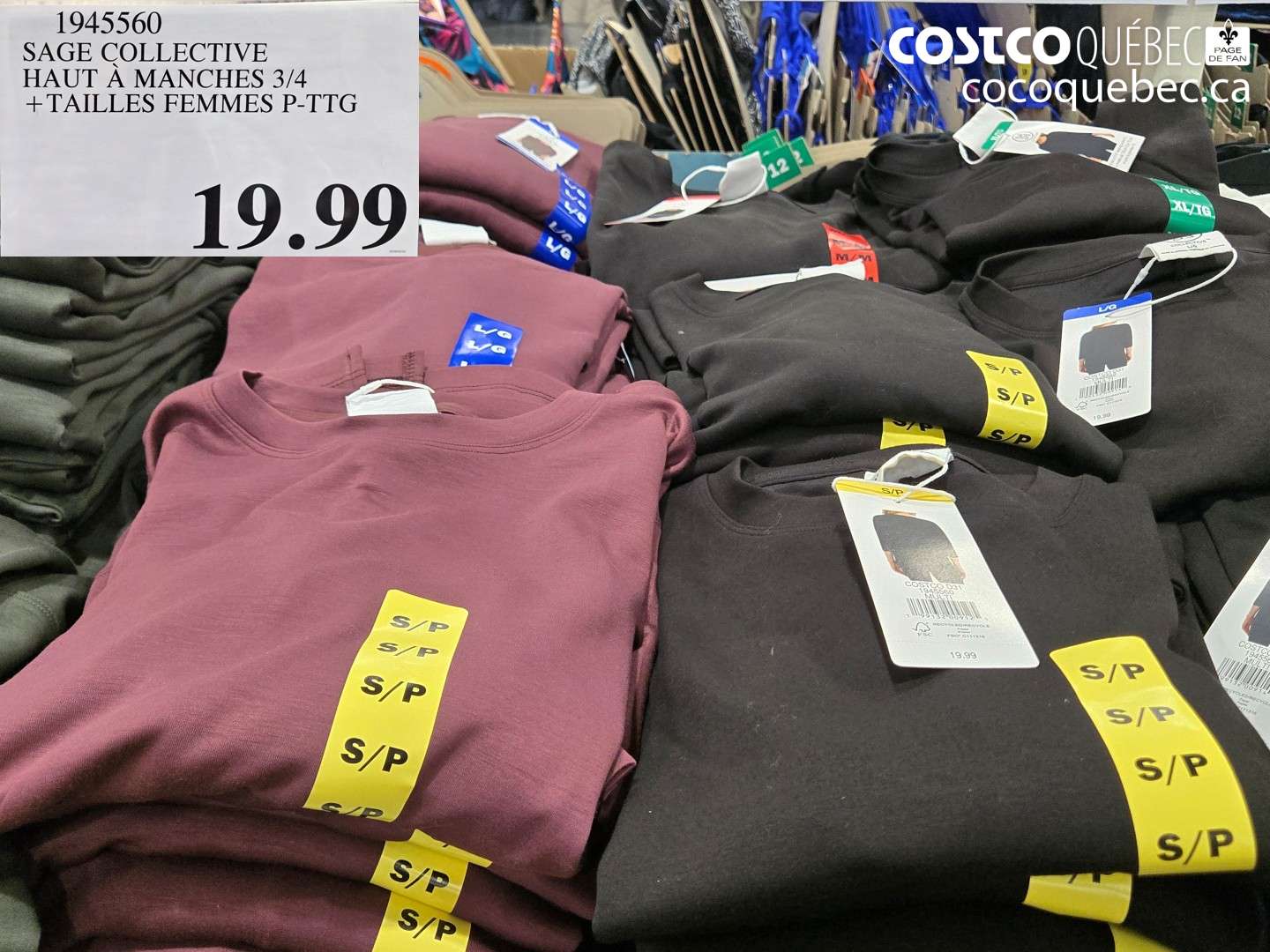 1945560 SAGE COLLECTIVE HAUT À MANCHES 3/4 + TAILLES FEMMES P-TTG $19.99