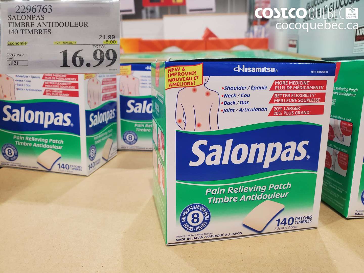 2296763 SALONPAS TIMBRE ANTIDOULEUR 140 TIMBRES ($5.00 INSTANT SAVINGS EXPIRES ON 2026-04-12) $16.99