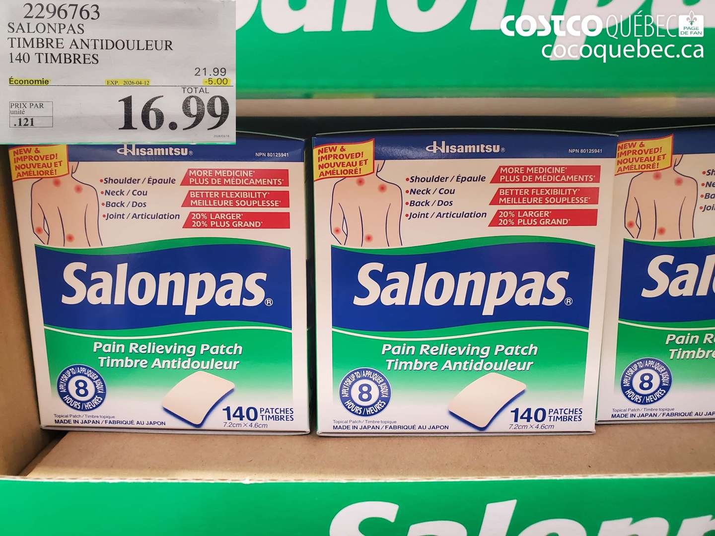 2296763 SALONPAS TIMBRE ANTIDOULEUR 140 TIMBRES ($5.00 INSTANT SAVINGS EXPIRES ON 2026-04-12) $16.99