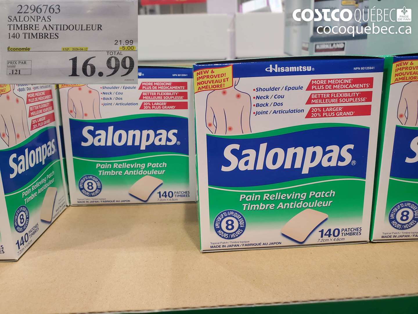 2296763 SALONPAS TIMBRE ANTIDOULEUR 140 TIMBRES ($5.00 INSTANT SAVINGS EXPIRES ON 2026-04-12) $16.99