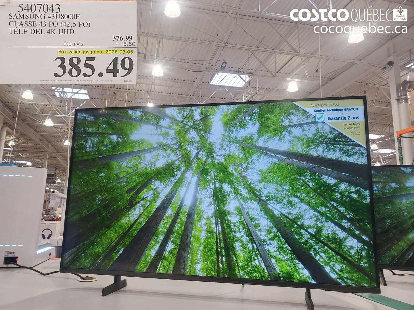 5407043 SAMSUNG 43U8000F CLASSE 43 PO (42,5 PO) TÉLÉ DEL 4K UHD (EXPIRES ON 2026-03-05) $385.49