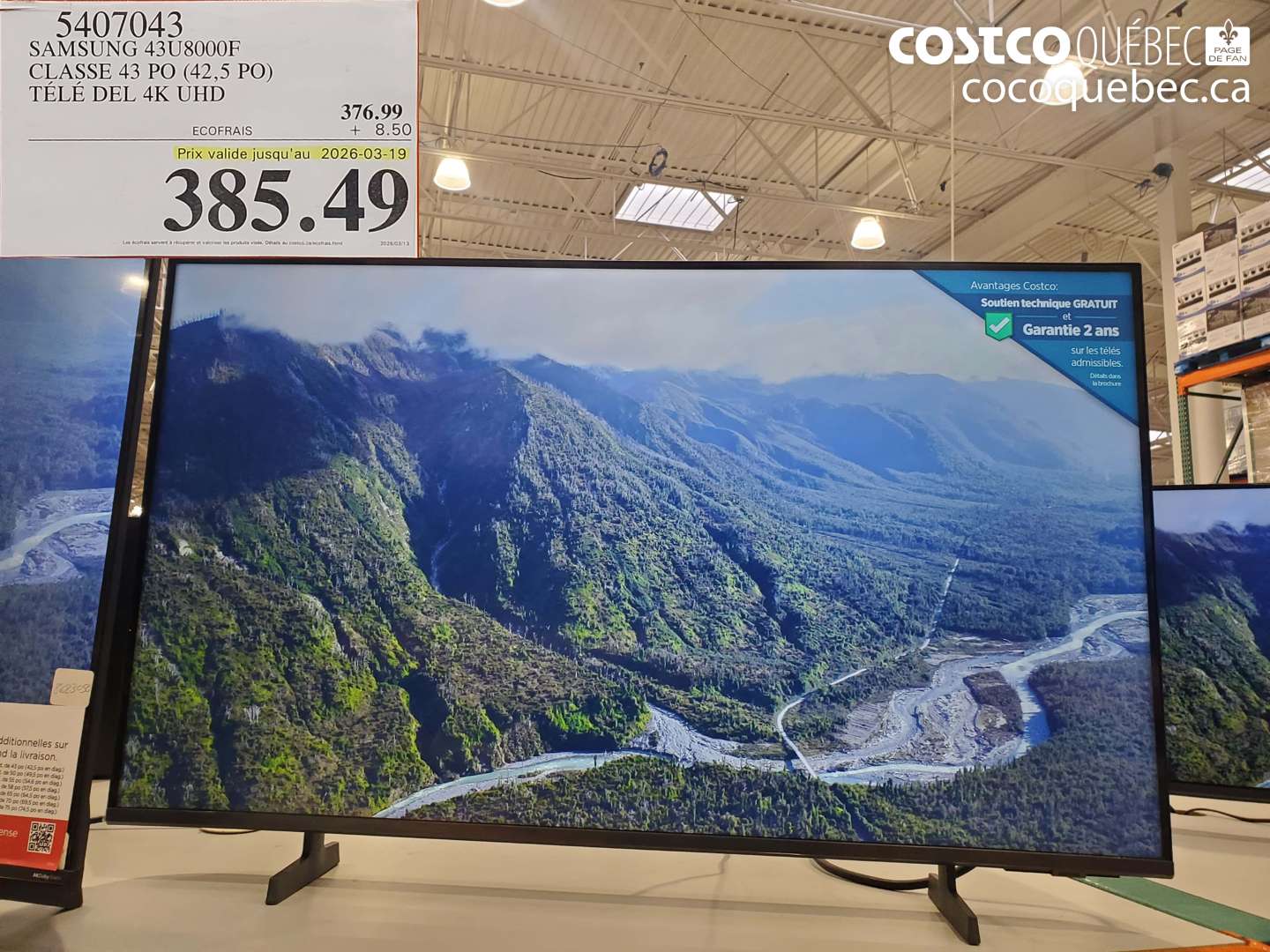 5407043 SAMSUNG 43U8000F CLASSE 43 PO (42,5 PO) TÉLÉ DEL 4K UHD (EXPIRES ON 2026-03-19) $385.49