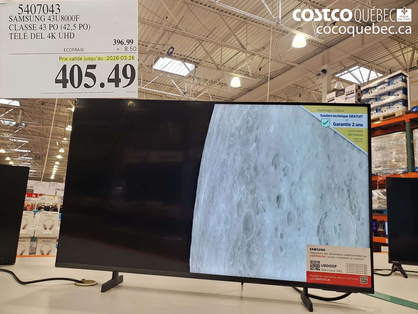 5407043 SAMSUNG 43U8000F CLASSE 43 PO (42,5 PO) TÉLÉ DEL 4K UHD (EXPIRES ON 2026-03-26) $405.49