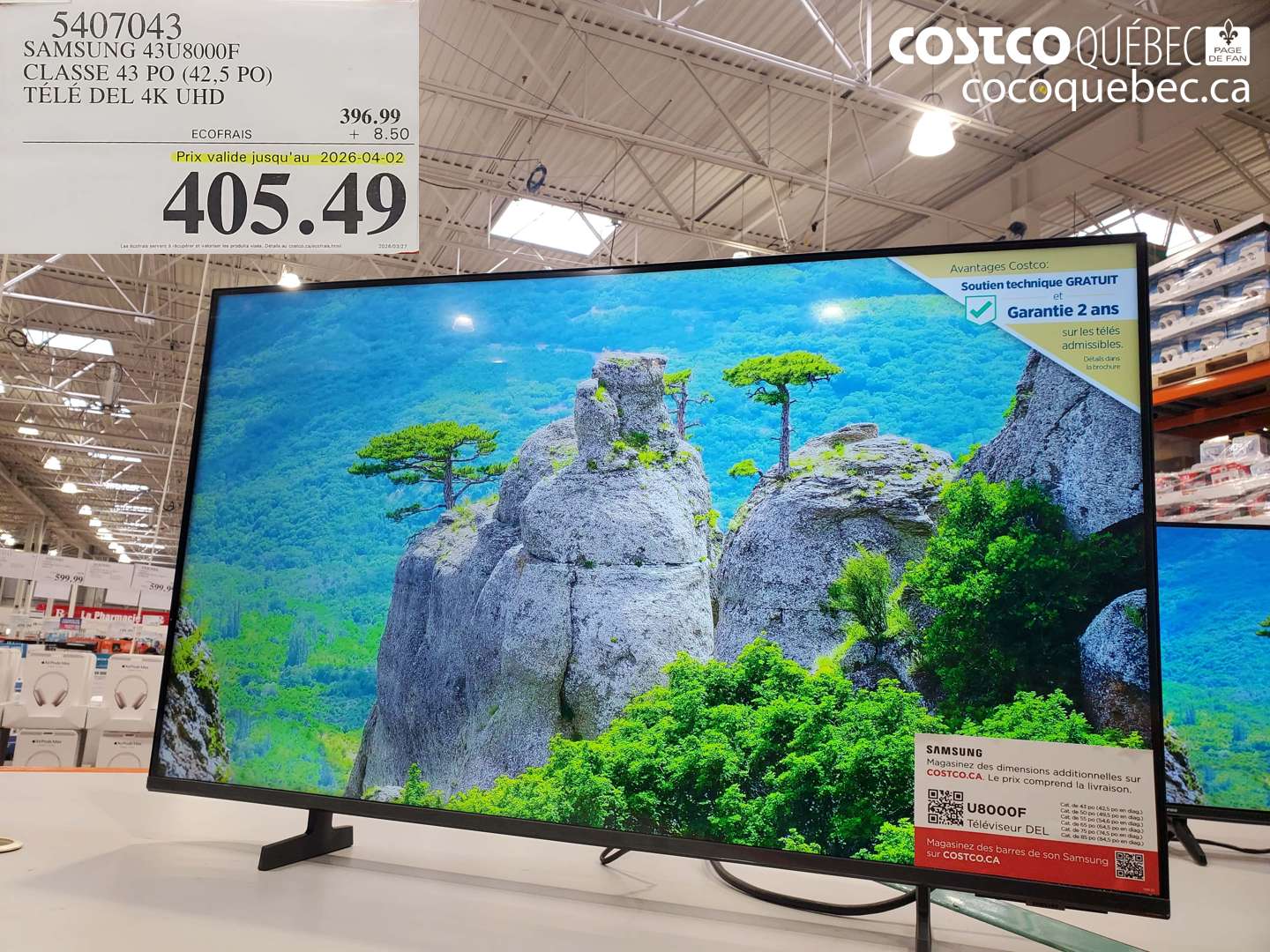 5407043 SAMSUNG 43U8000F CLASSE 43 PO (42,5 PO) TÉLÉ DEL 4K UHD (EXPIRES ON 2026-04-02) $405.49