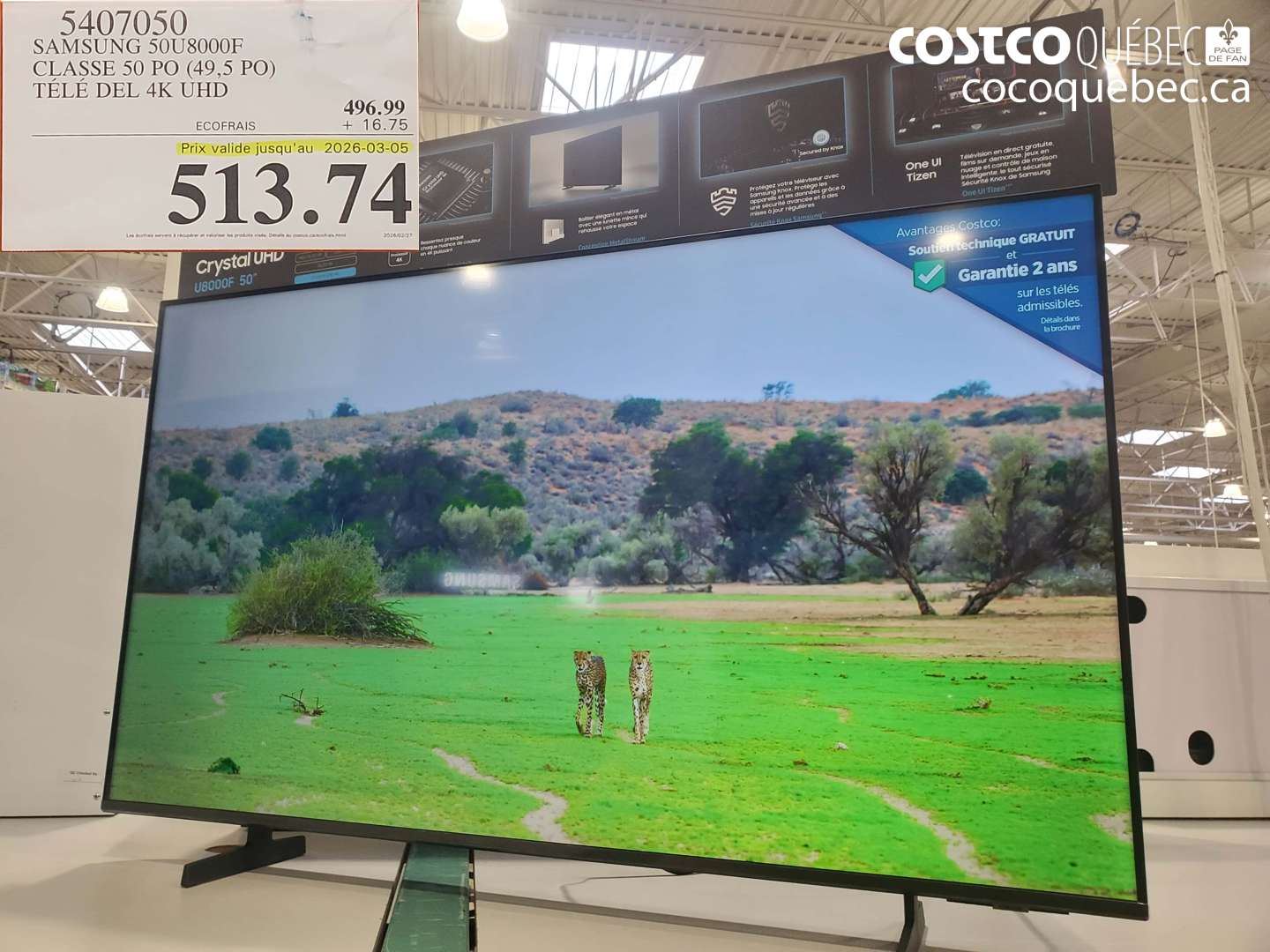 5407050 SAMSUNG 50U8000F CLASSE 50 PO (49,5 PO) TÉLÉ DEL 4K UHD (EXPIRES ON 2026-03-05) $513.74