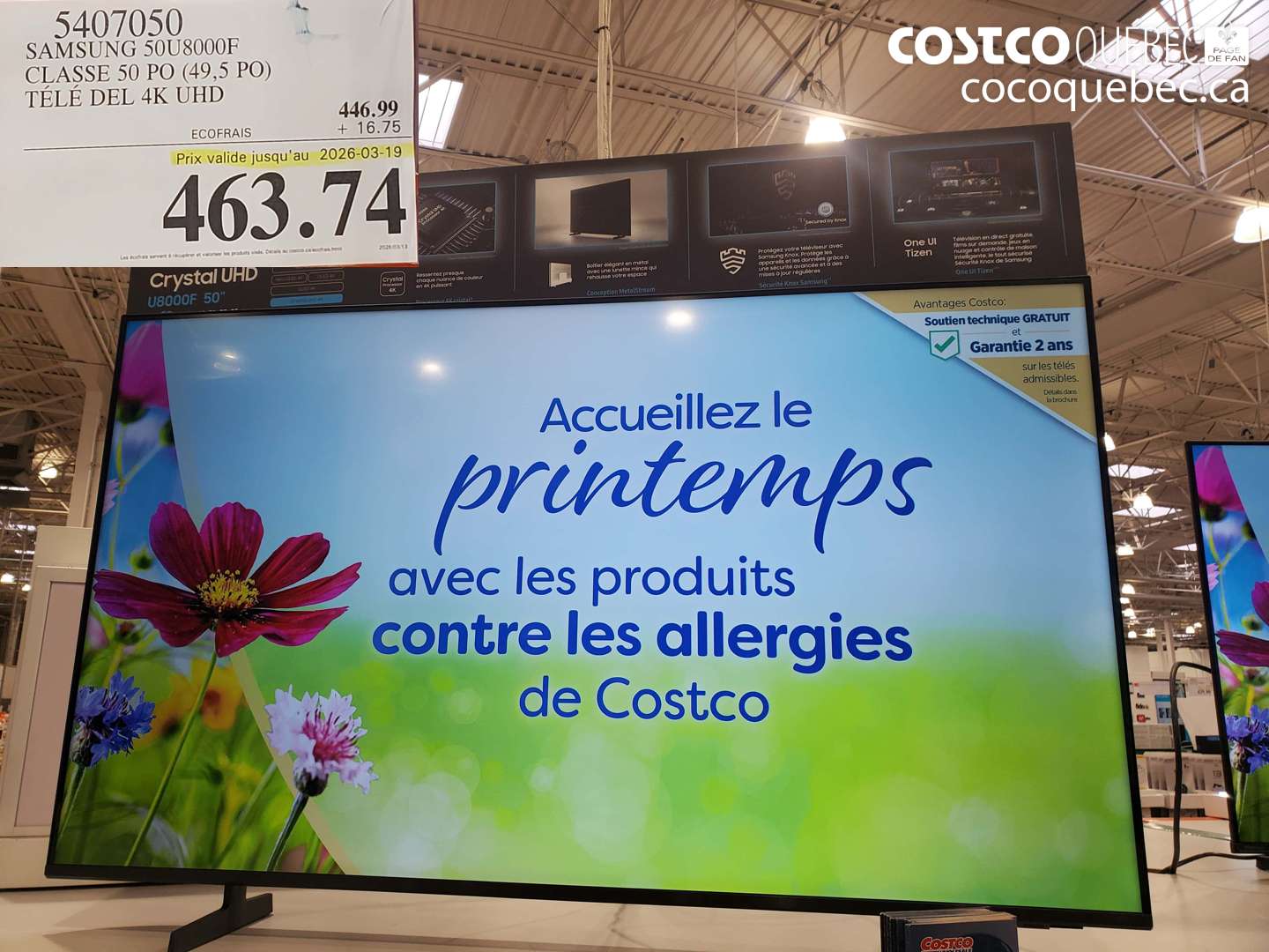 5407050 SAMSUNG 50U8000F CLASSE 50 PO (49,5 PO) TÉLÉ DEL 4K UHD (EXPIRES ON 2026-03-19) $463.74