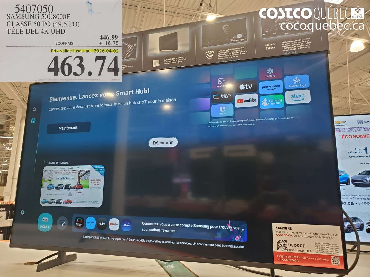 5407050 SAMSUNG 50U8000F CLASSE 50 PO (49,5 PO) TÉLÉ DEL 4K UHD (EXPIRES ON 2026-04-02) $463.74