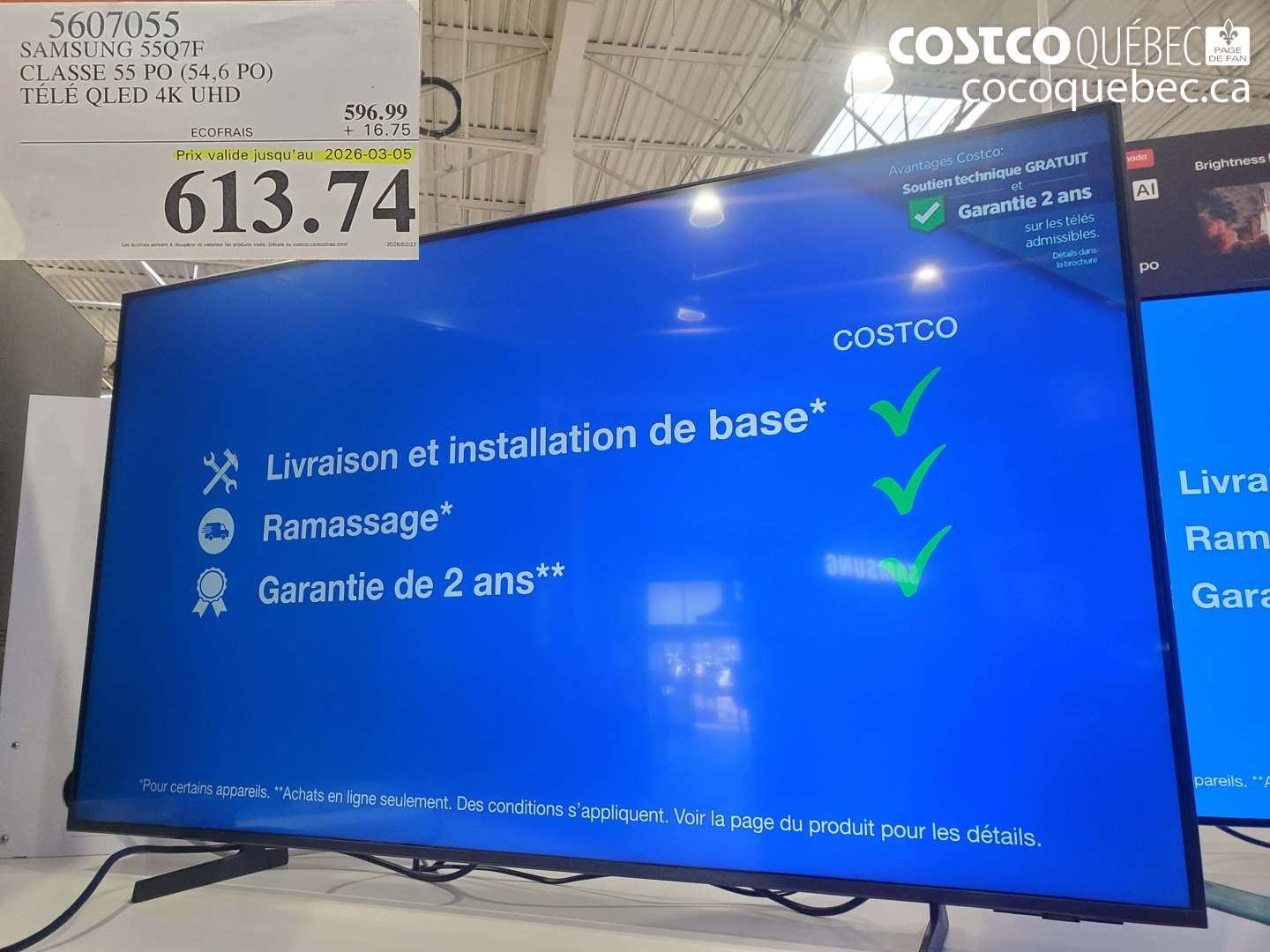 5607055 SAMSUNG 55Q7F CLASSE 55 PO (54,6 PO) TÉLÉ QLED 4K UHD (EXPIRES ON 2026-03-05) $613.74