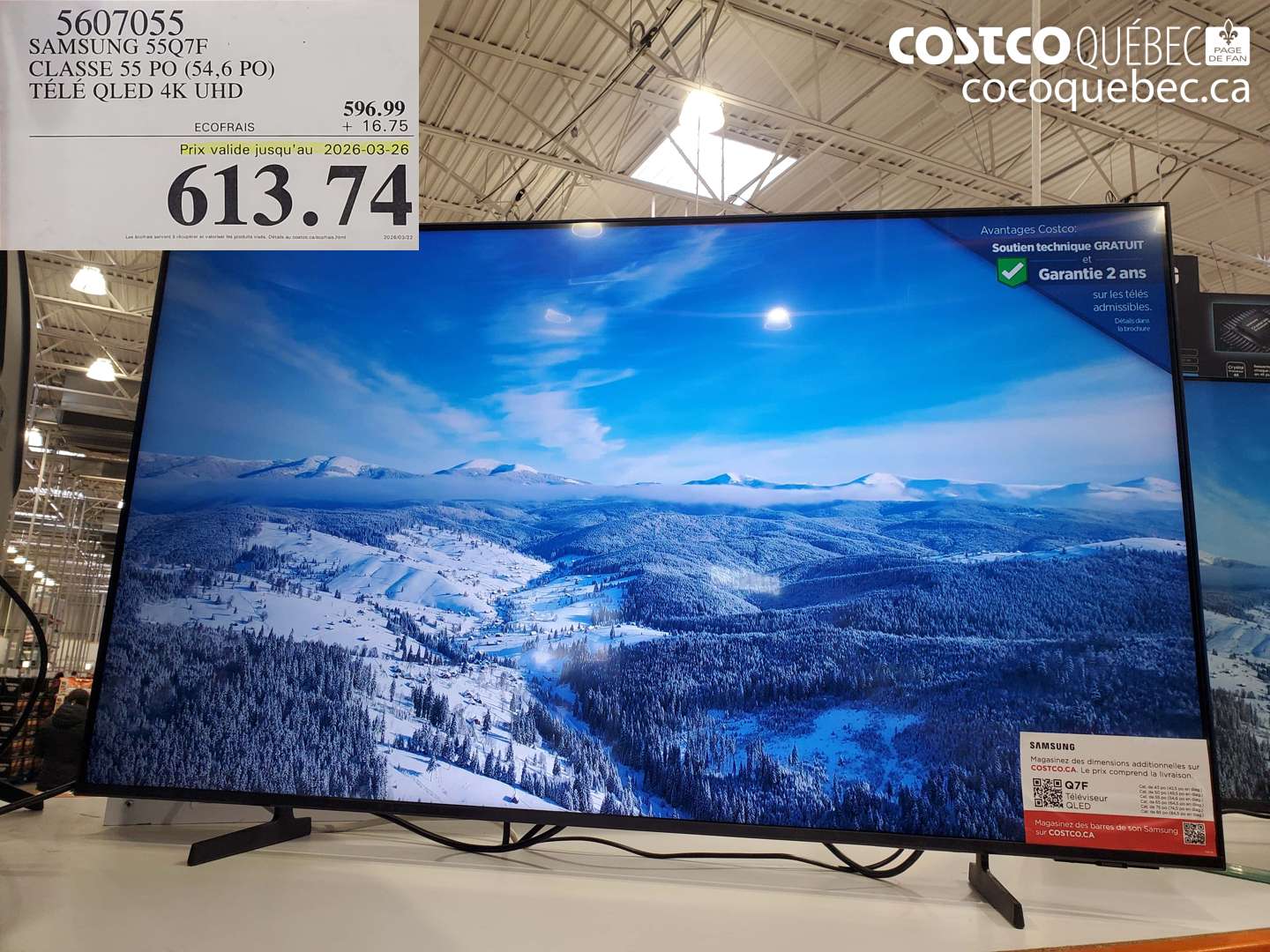 5607055 SAMSUNG 55Q7F CLASSE 55 PO (54,6 PO) TÉLÉ QLED 4K UHD (EXPIRES ON 2026-03-26) $613.74