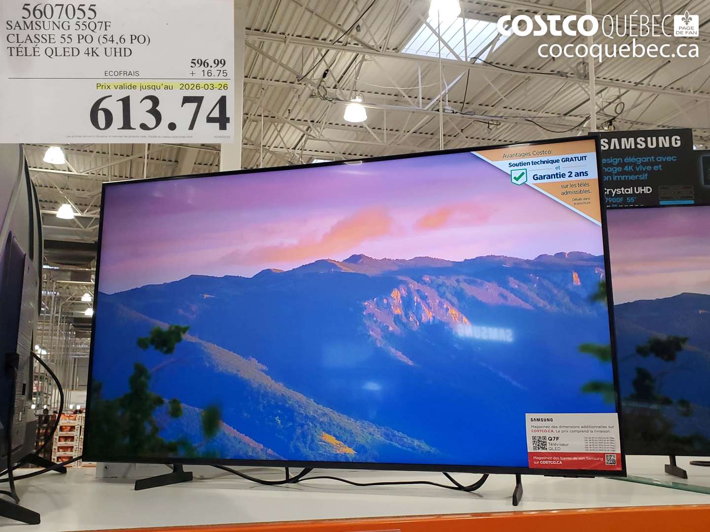 5607055 SAMSUNG 55Q7F CLASSE 55 PO (54,6 PO) TELE QLED 4K UHD (EXPIRES ON 2026-03-26) $613.74