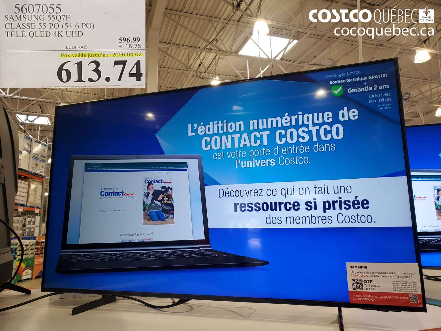 5607055 SAMSUNG 55Q7F CLASSE 55 PO (54,6 PO) TÉLÉ QLED 4K UHD (EXPIRES ON 2026-04-02) $613.74