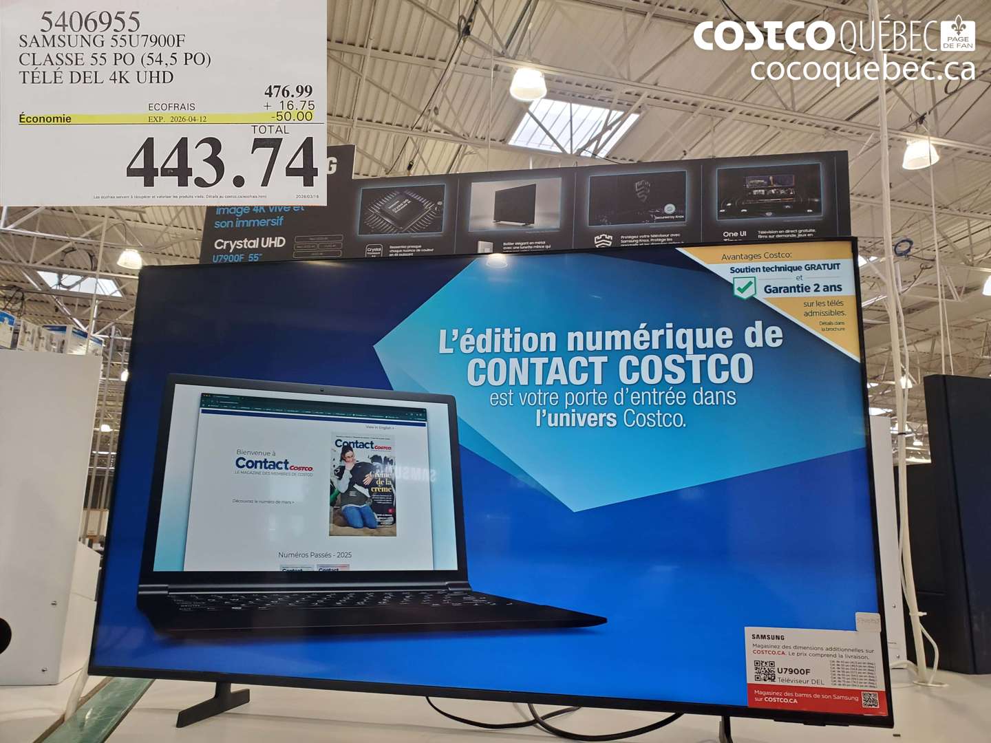 5406955 SAMSUNG 55U7900F CLASSE 55 PO (54,5 PO) TÉLÉ DEL 4K UHD ($50.00 INSTANT SAVINGS EXPIRES ON 2026-04-12) $443.74