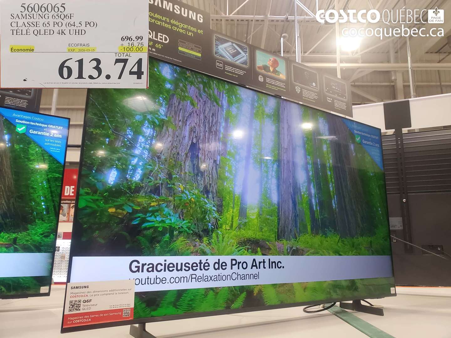 5606065 SAMSUNG 65Q6F CLASSE 65 PO (64,5 PO) TÉLÉ QLED 4K UHD ($100.00 INSTANT SAVINGS EXPIRES ON 2026-03-15) $613.74