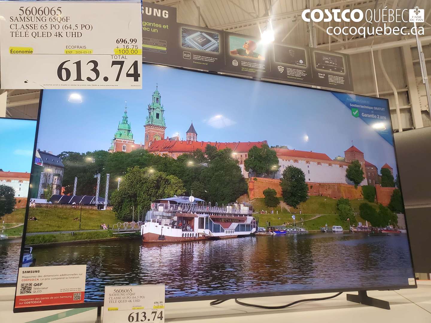 5606065 SAMSUNG 65Q6F CLASSE 65 PO (64,5 PO) TÉLÉ QLED 4K UHD ($100.00 INSTANT SAVINGS EXPIRES ON 2026-03-15) $613.74