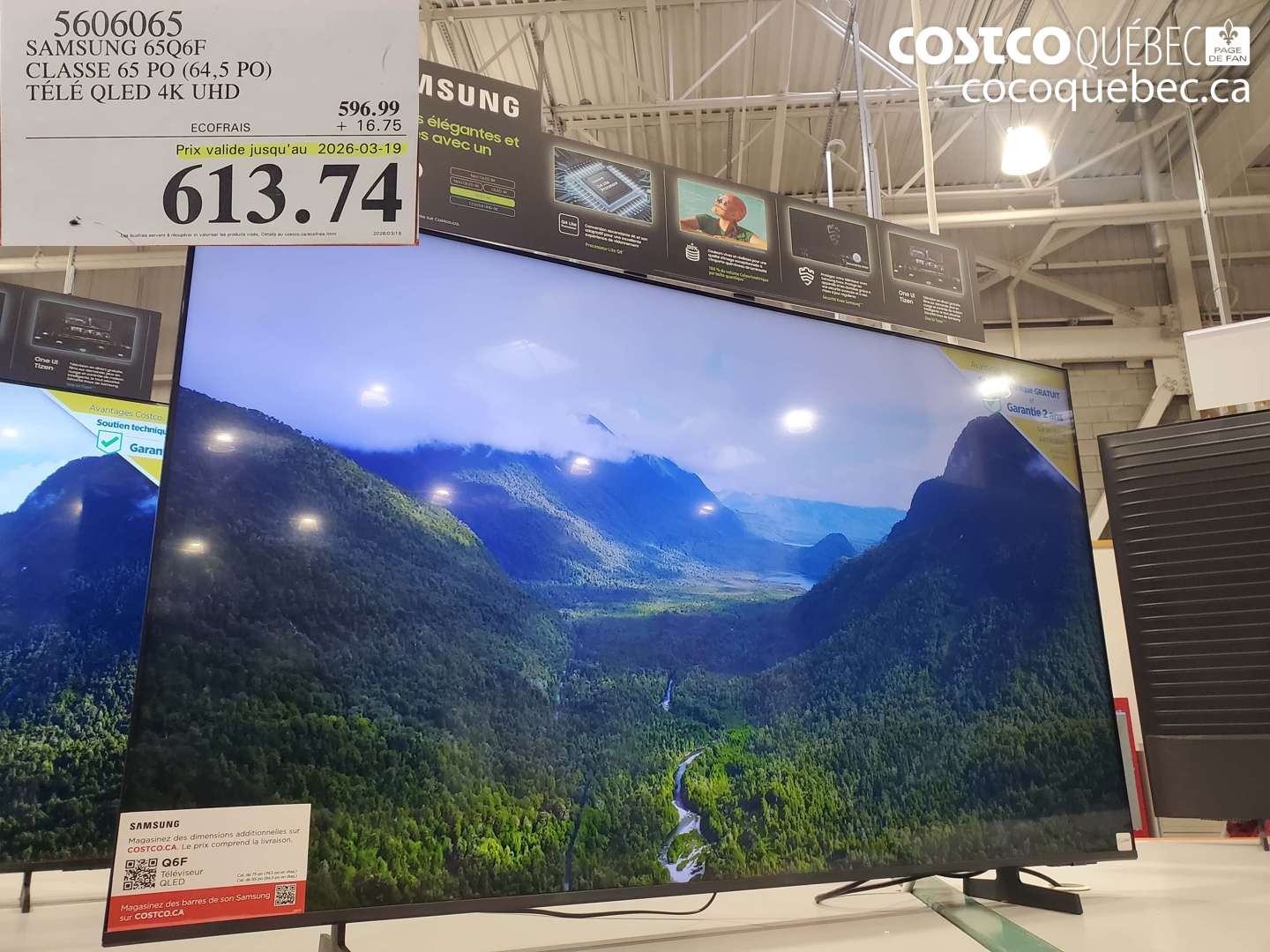 5606065 SAMSUNG 65Q6F CLASSE 65 PO (64,5 PO) TÉLÉ QLED 4K UHD (EXPIRES ON 2026-03-19) $613.74