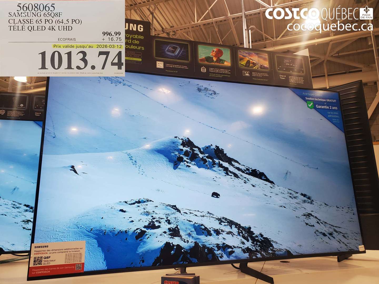 5608065 SAMSUNG 65Q8F CLASSE 65 PO (64,5 PO) TÉLÉ OLED 4K UHD (EXPIRES ON 2026-03-12) $1013.74