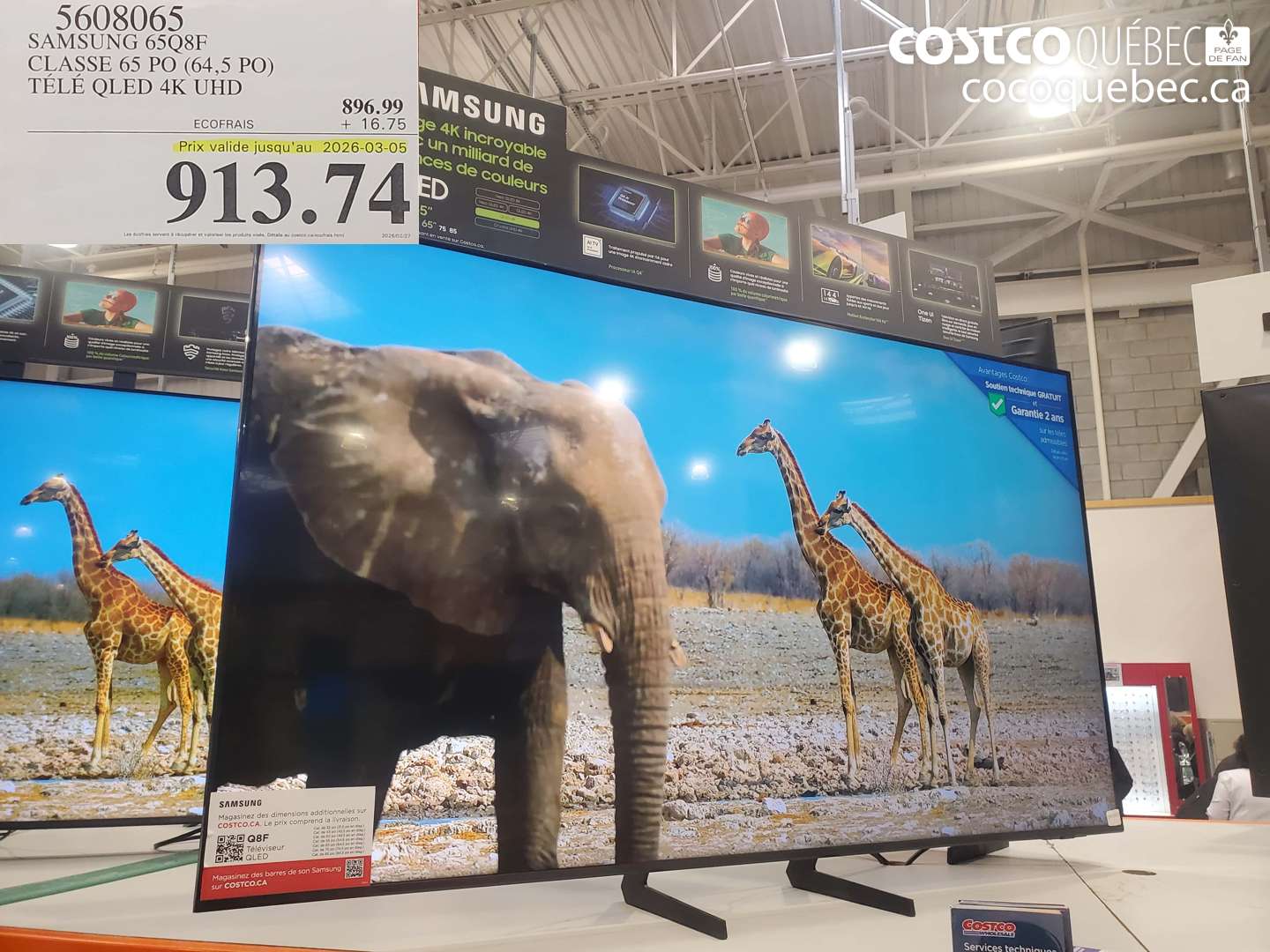 5608065 SAMSUNG 65Q8F CLASSE 65 PO (64,5 PO) TÉLÉ QLED 4K UHD (EXPIRES ON 2026-03-05) $913.74