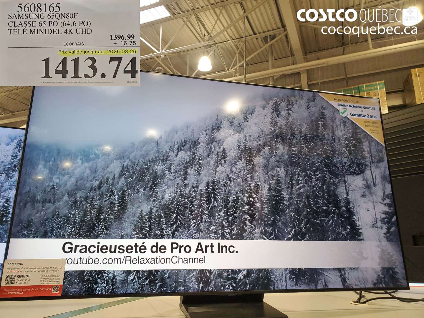 5608165 SAMSUNG 65QN80F CLASSE 65 PO (64,6 PO) TÉLÉ MINIDEL 4K UHD (EXPIRES ON 2026-03-26) $1413.74