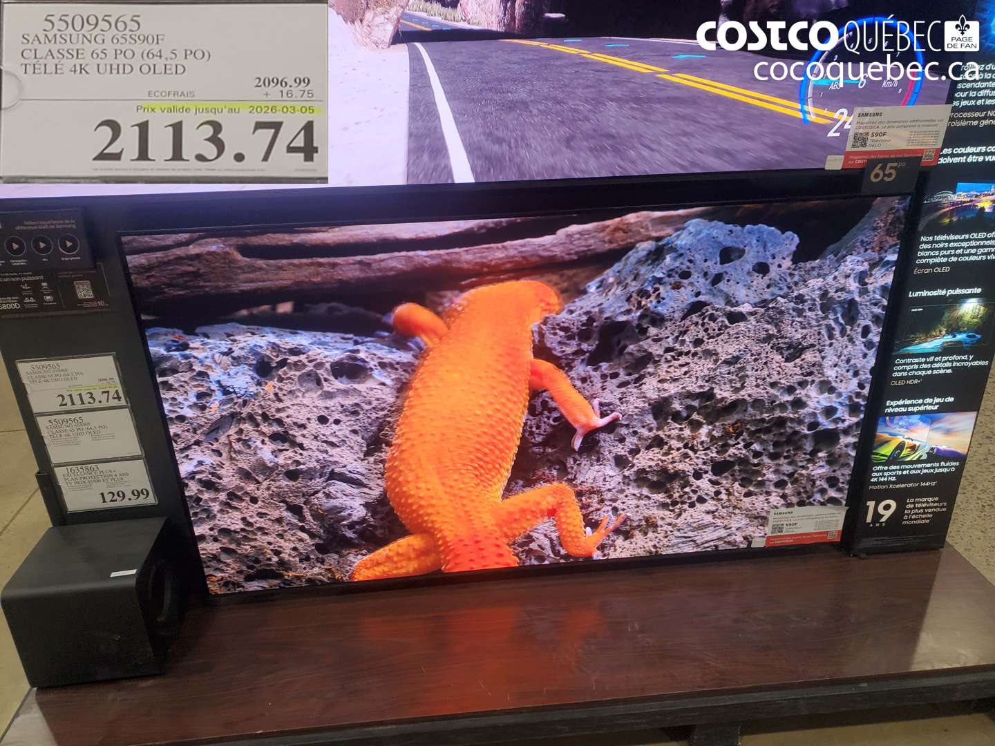 5509565 SAMSUNG 65S90F CLASSE 65 PO (64,5 PO) TÉLÉ 4K UHD OLED (EXPIRES ON 2026-03-05) $2113.74