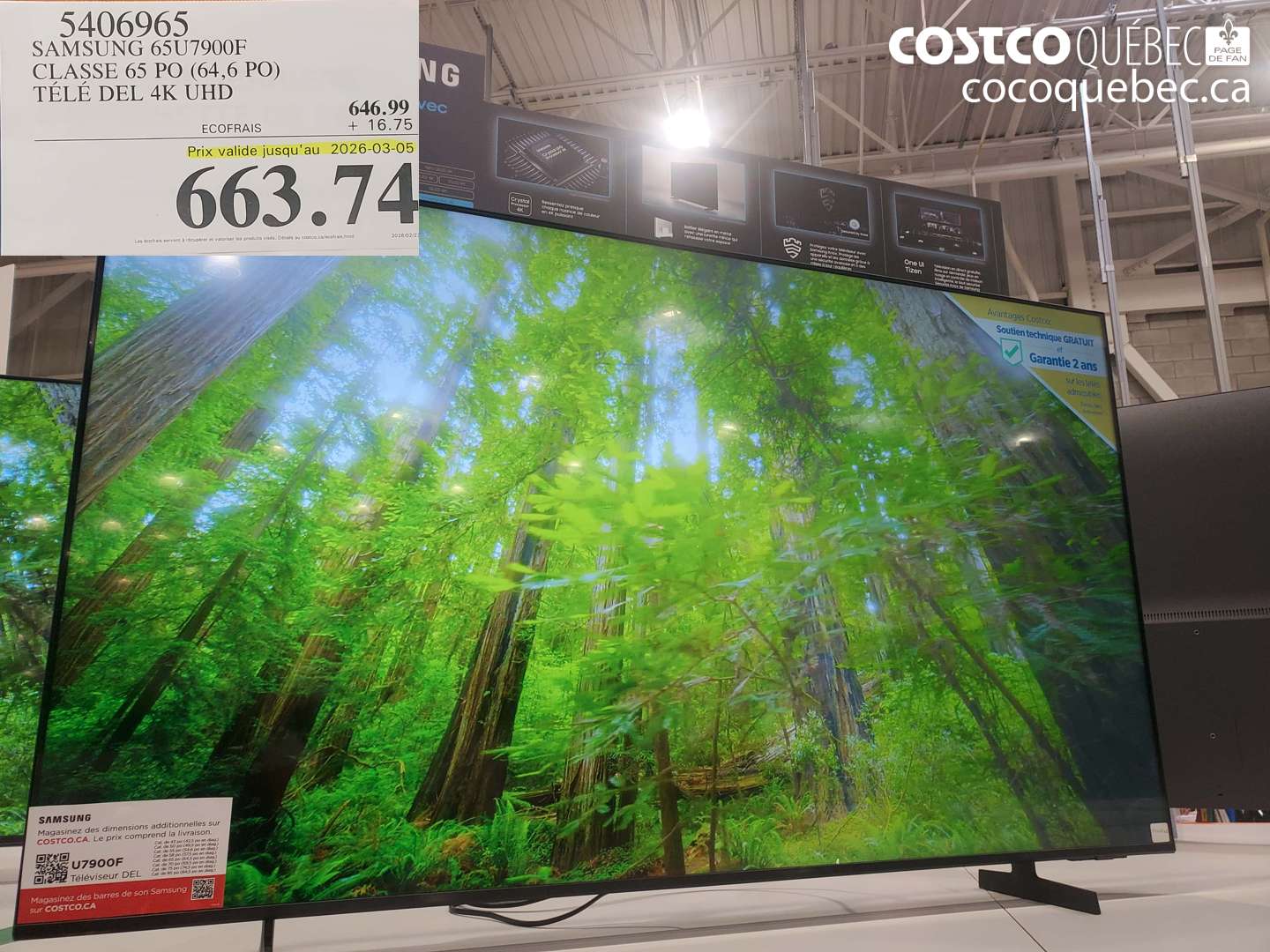 5406965 SAMSUNG 65U7900F CLASSE 65 PO (64,6 PO) TÉLÉ DEL 4K UHD (EXPIRES ON 2026-03-05) $663.74