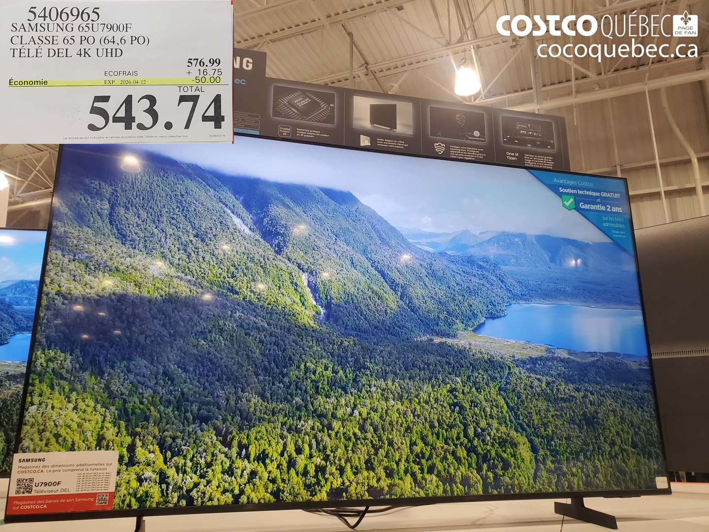 5406965 SAMSUNG 65U7900F CLASSE 65 PO (64,6 PO) TÉLÉ DEL 4K UHD ($50.00 INSTANT SAVINGS EXPIRES ON 2026-04-12) $543.74