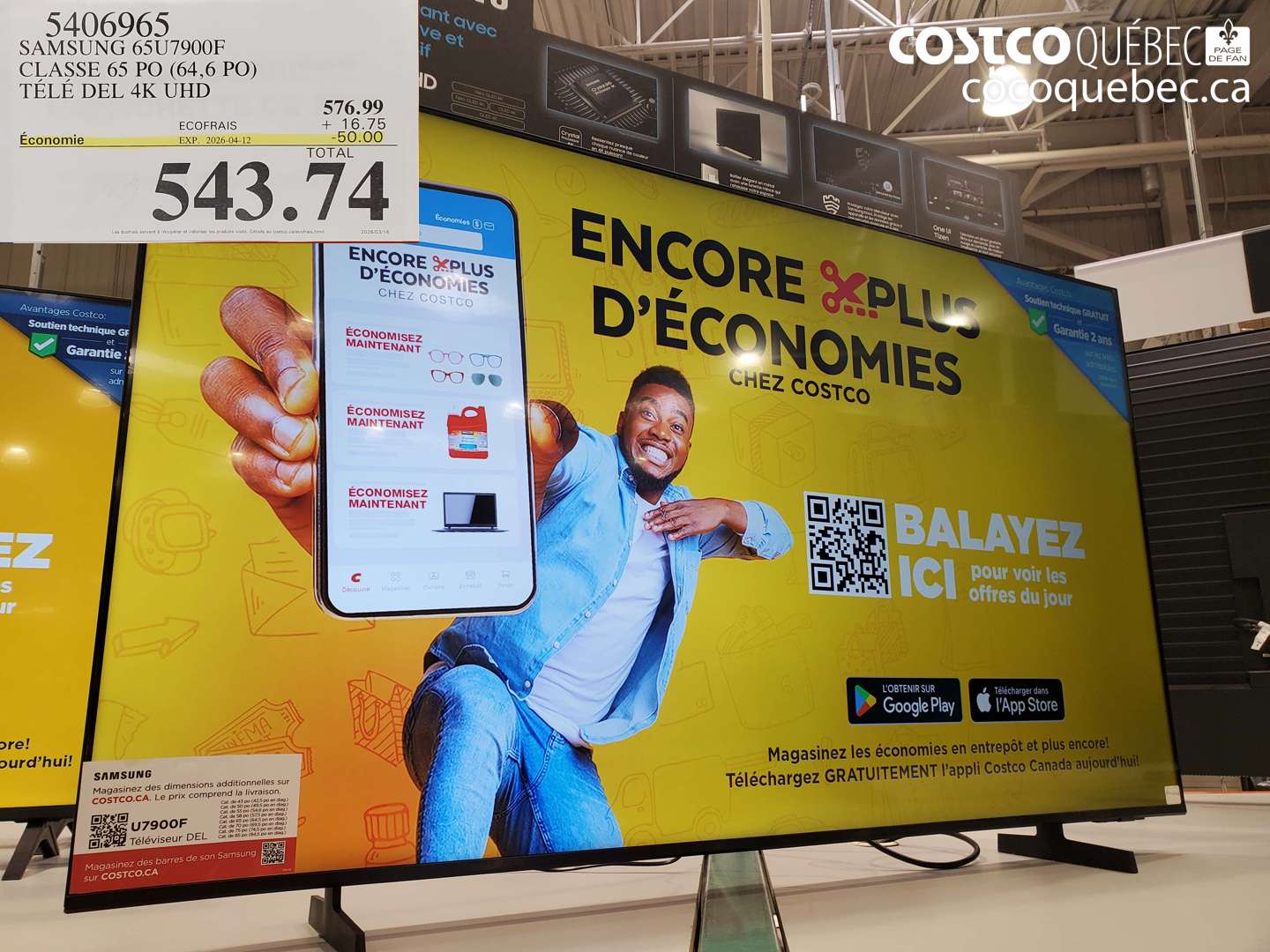 5406965 SAMSUNG 65U7900F CLASSE 65 PO (64,6 PO) TÉLÉ DEL 4K UHD ($50.00 INSTANT SAVINGS EXPIRES ON 2026-04-12) $543.74