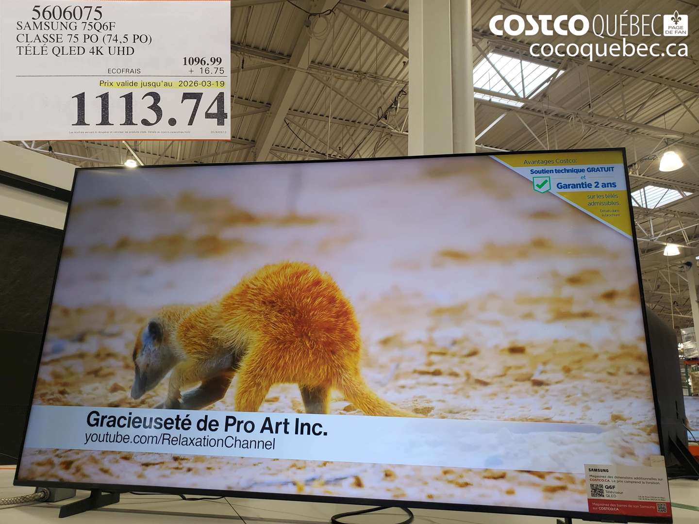 5606075 SAMSUNG 75Q6F CLASSE 75 PO (74,5 PO) TÉLÉ QLED 4K UHD (EXPIRES ON 2026-03-19) $1113.74